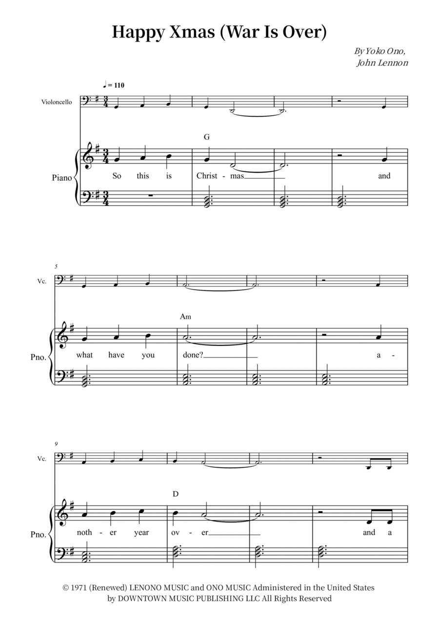 Happy Xmas (War Is Over) Piano scores gallery preview page 1