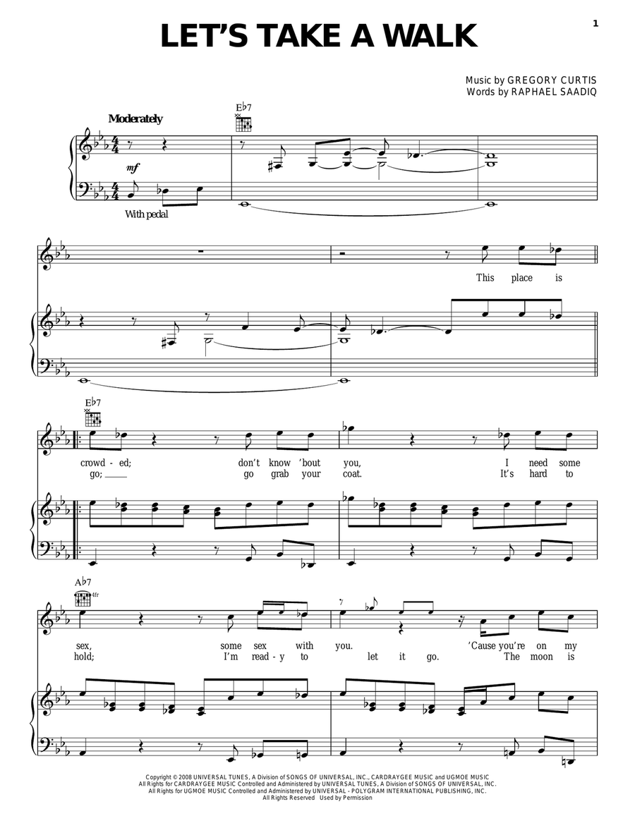 Let's Take A Walk Piano, Vocal, Guitar scores gallery preview page 1