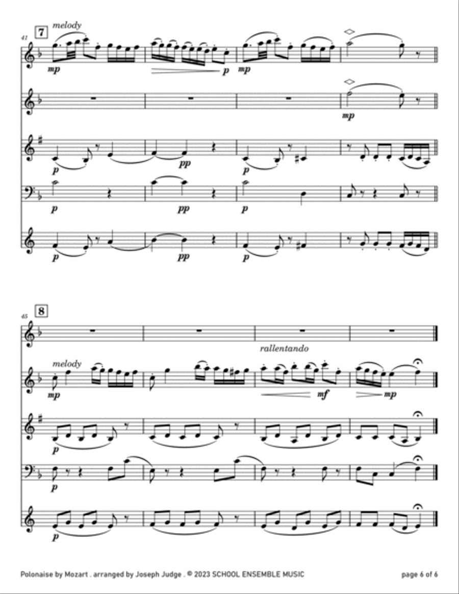 Polonaise by Mozart for Woodwind Quartet in Schools Woodwind Quartet scores gallery preview page 6