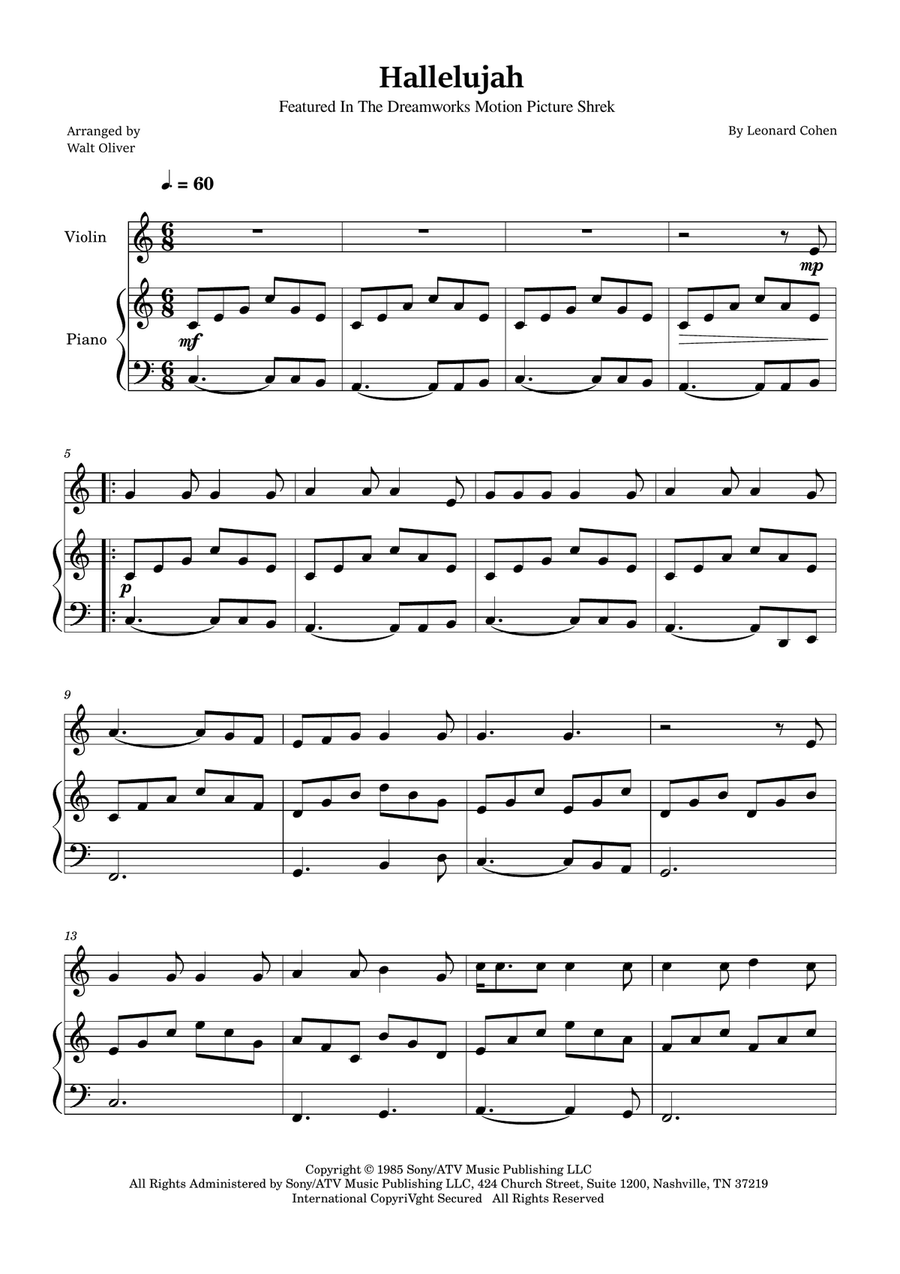 Hallelujah Violin Solo scores gallery preview page 1