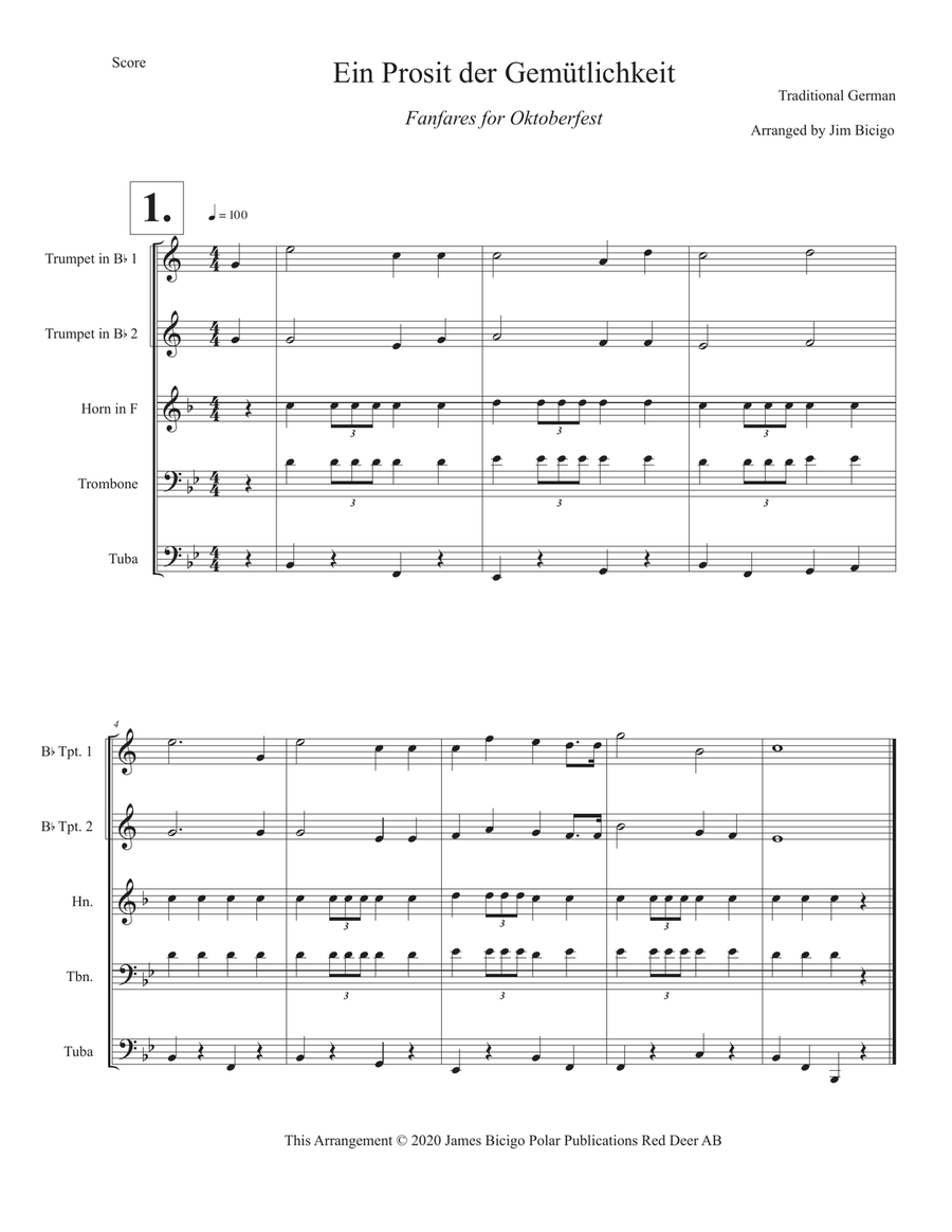 Ein Prosit der Gemütlichkeit Brass Ensemble scores gallery preview page 1