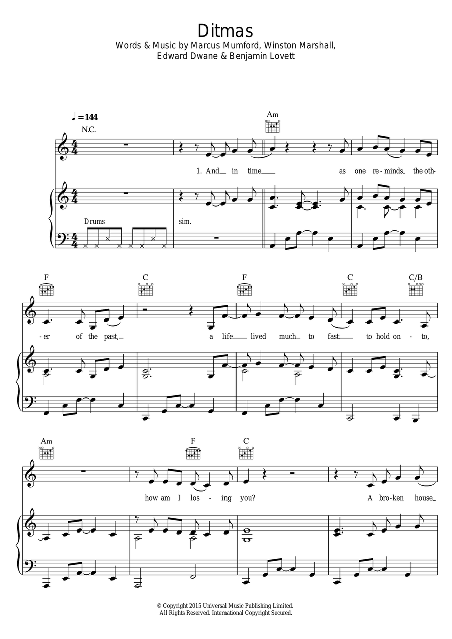 Ditmas Piano, Vocal, Guitar scores gallery preview page 1