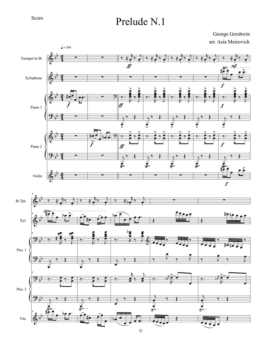 Prelude N.1 by Gershwin Small Ensemble scores gallery preview page 1