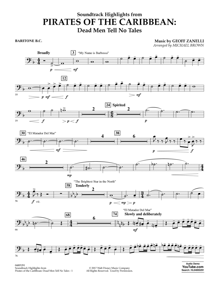 Pirates of the Caribbean: Dead Men Tell No Tales - Baritone B.C. Baritone Horn BC scores gallery preview page 1