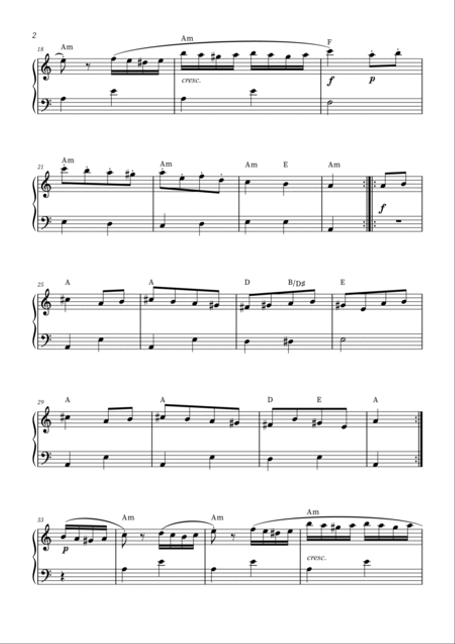 Turkish March - Easy Piano (with chords) Chamber Music scores gallery preview page 2