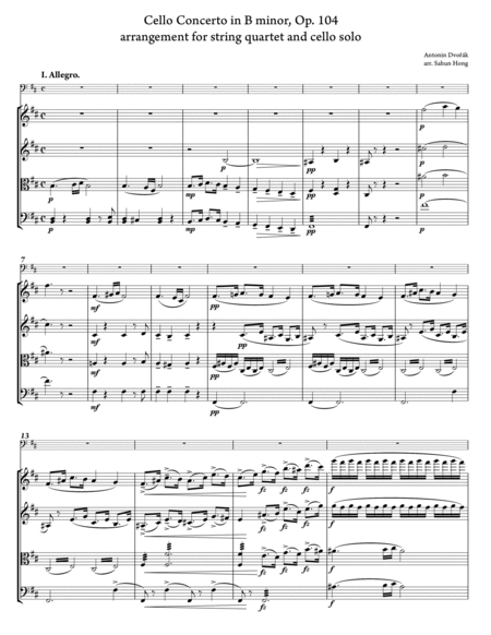 Dvorak: Cello Concerto for string quartet and solo cello
