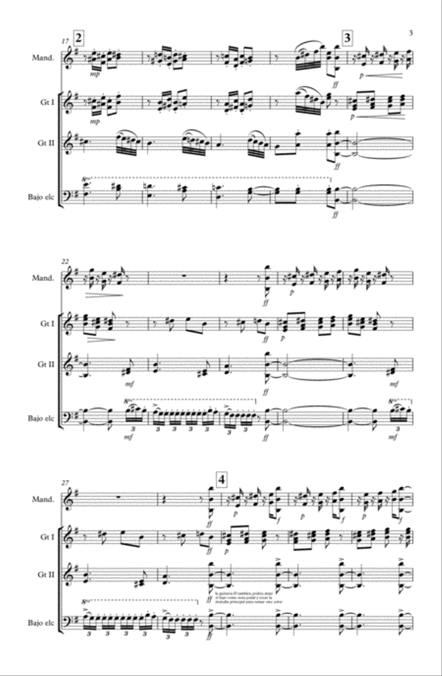 Dance of the Sugar Plum Fairy - Plucked quartet. Mandolin, 2 guitar & Bass guitar - Tchaikovsky Bass Guitar scores gallery preview page 3