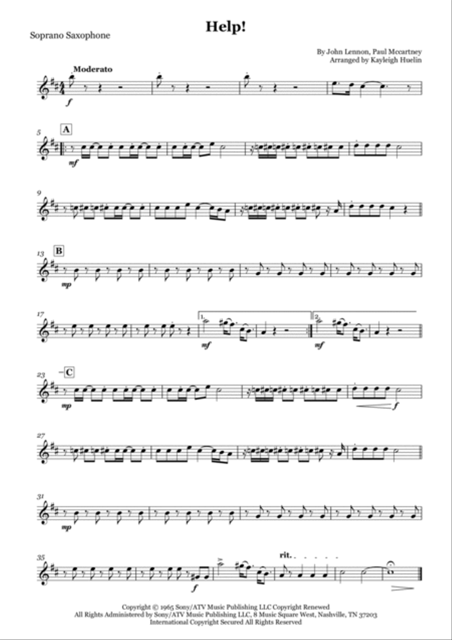 Help! Saxophone Quintet scores gallery preview page 5