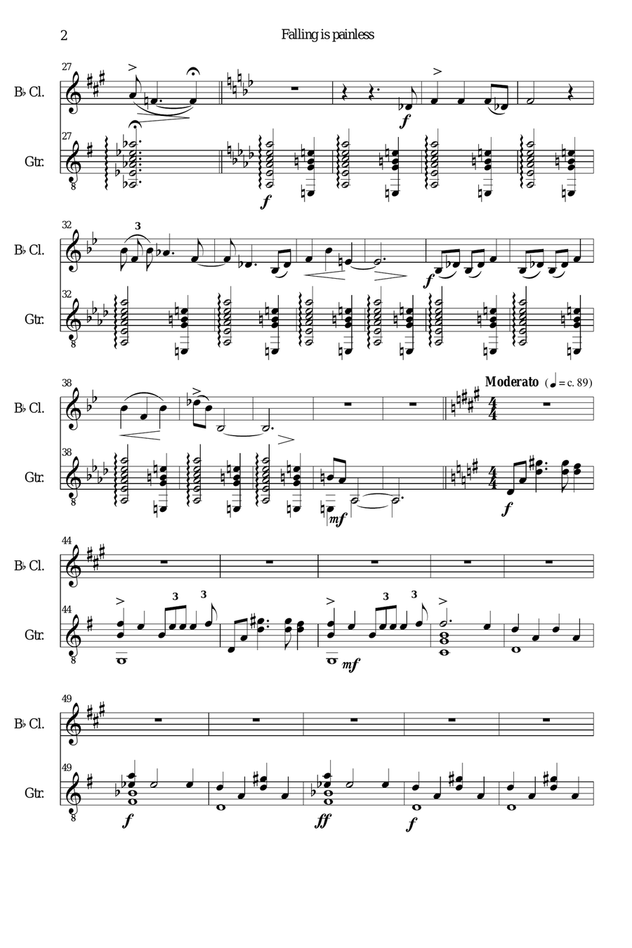 Fallling is painless for clarinet and guitar Clarinet scores gallery preview page 2