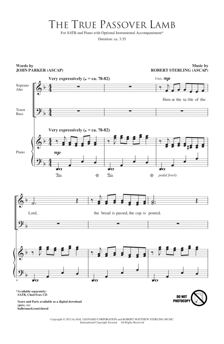 The True Passover Lamb 4-Part scores gallery preview page 1