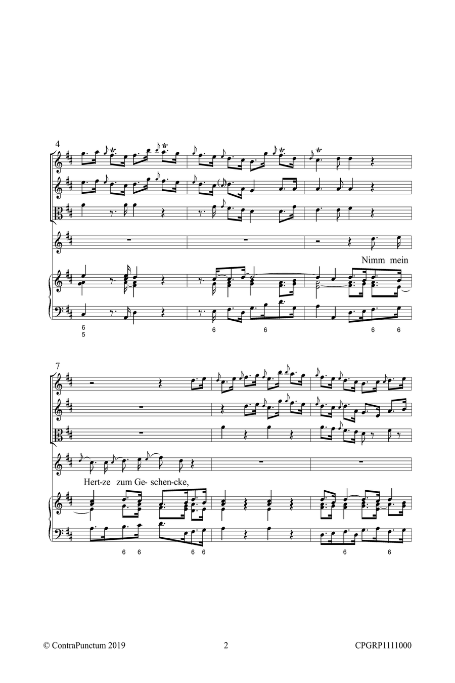 Graupner Christoph Cantata Nimm mein Hertze zum Geschencke GWV 1111/10 Small Ensemble scores gallery preview page 6