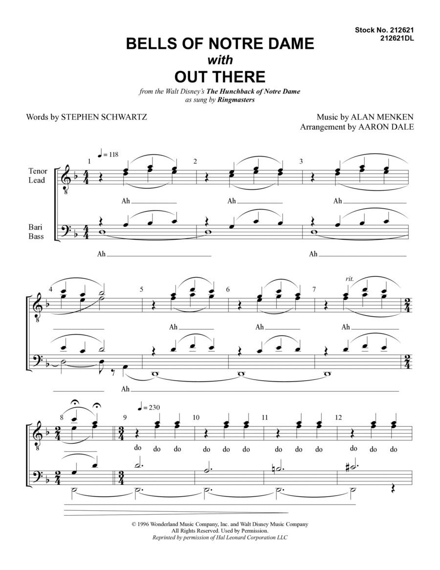 The Bells Of Notre Dame (with Out There) (arr. Aaron Dale) TTBB scores gallery preview page 1