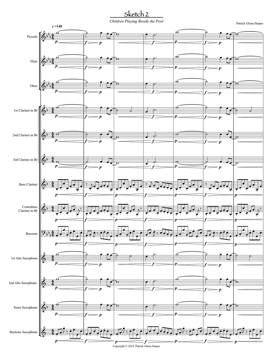 3 Sketches for Woodwind Ensemble: Movement 2 - Children Playing Beside the Pool Woodwind Ensemble scores gallery preview page 2