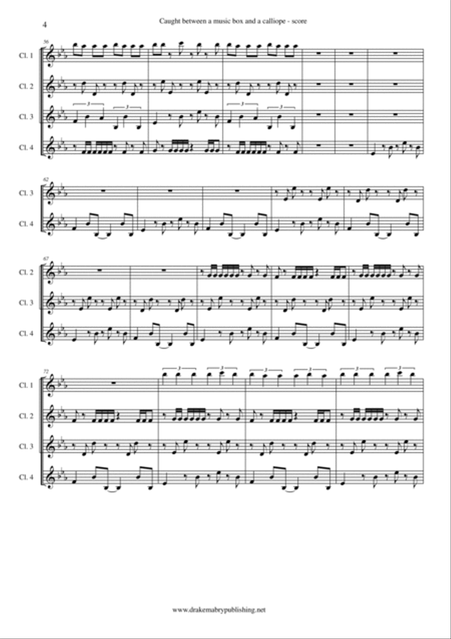 Caught between a music box and a calliope (4 Bb clarinets) Clarinet Quartet scores gallery preview page 4