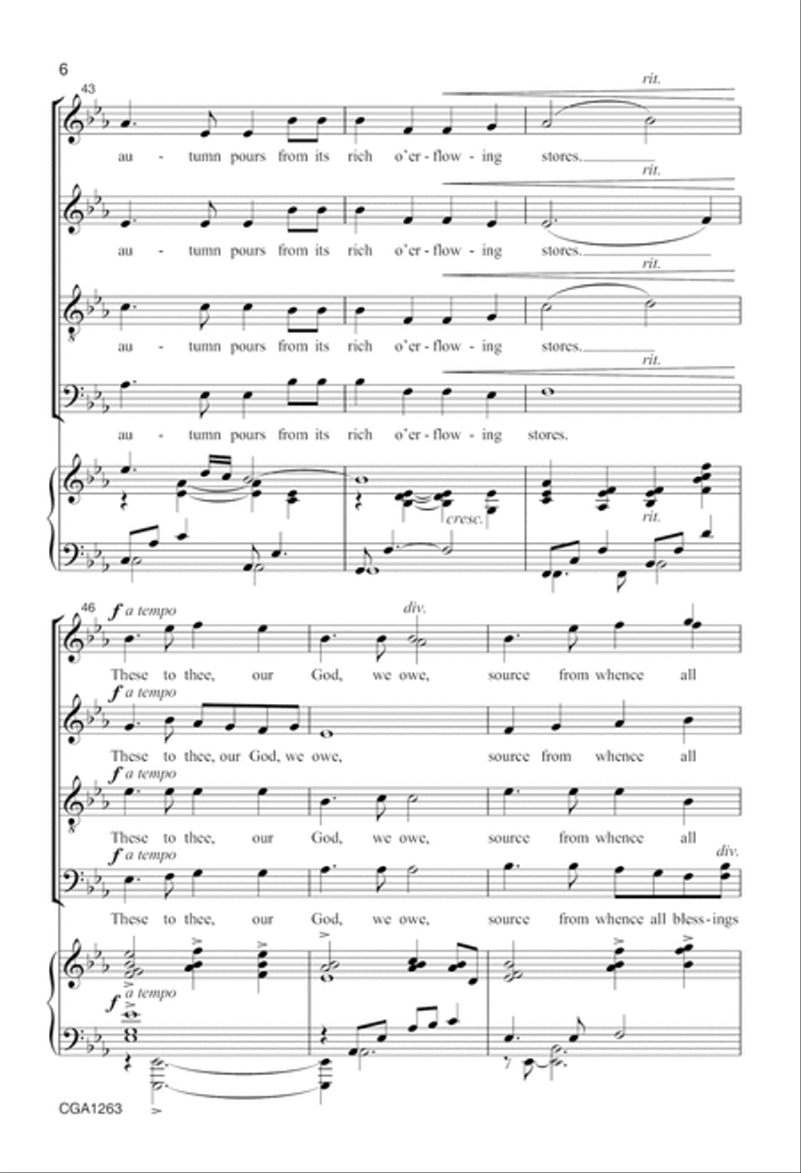 Come, Ye Thankful People, Come (SATB) 4-Part scores gallery preview page 6
