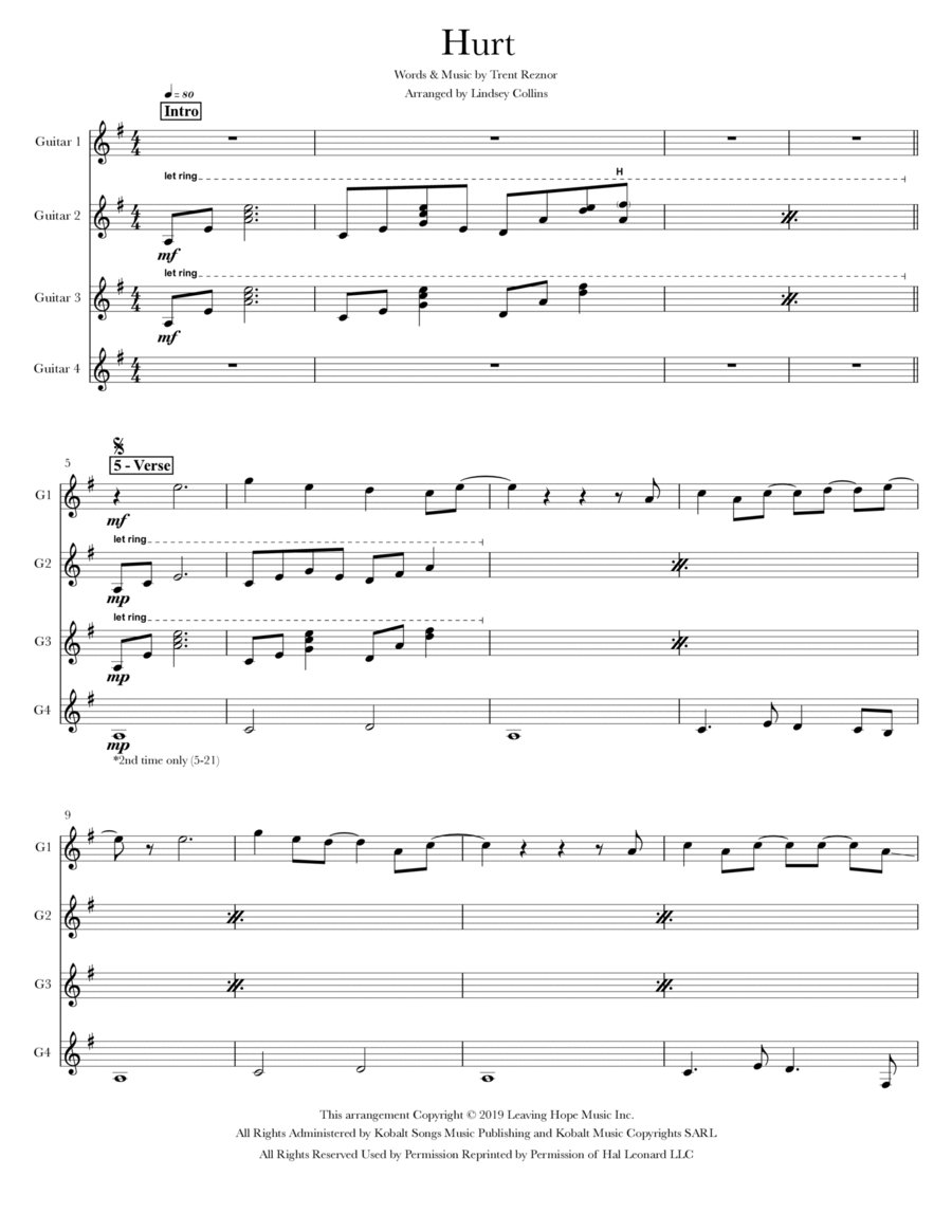 Hurt Guitar Ensemble scores gallery preview page 1