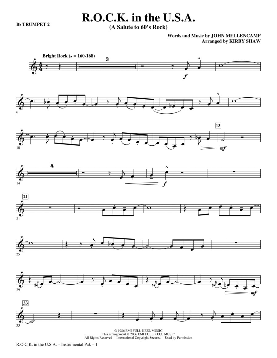 R.O.C.K. In The U.S.A. (A Salute To 60's Rock) - Bb Trumpet 2 Choir scores gallery preview page 1