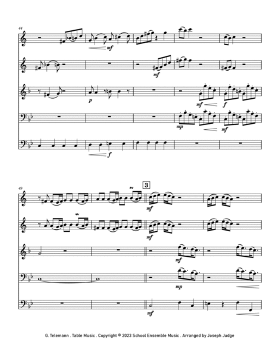 Table Music by Telemann for Brass Quintet in Schools Brass Quintet scores gallery preview page 5