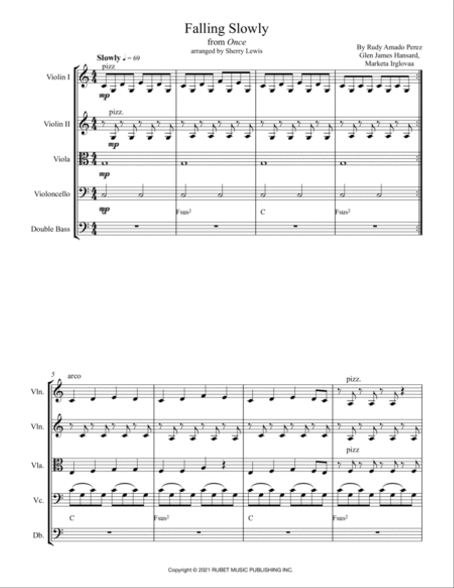 Te Prometo (falling Slowly) String Quintet scores gallery preview page 4