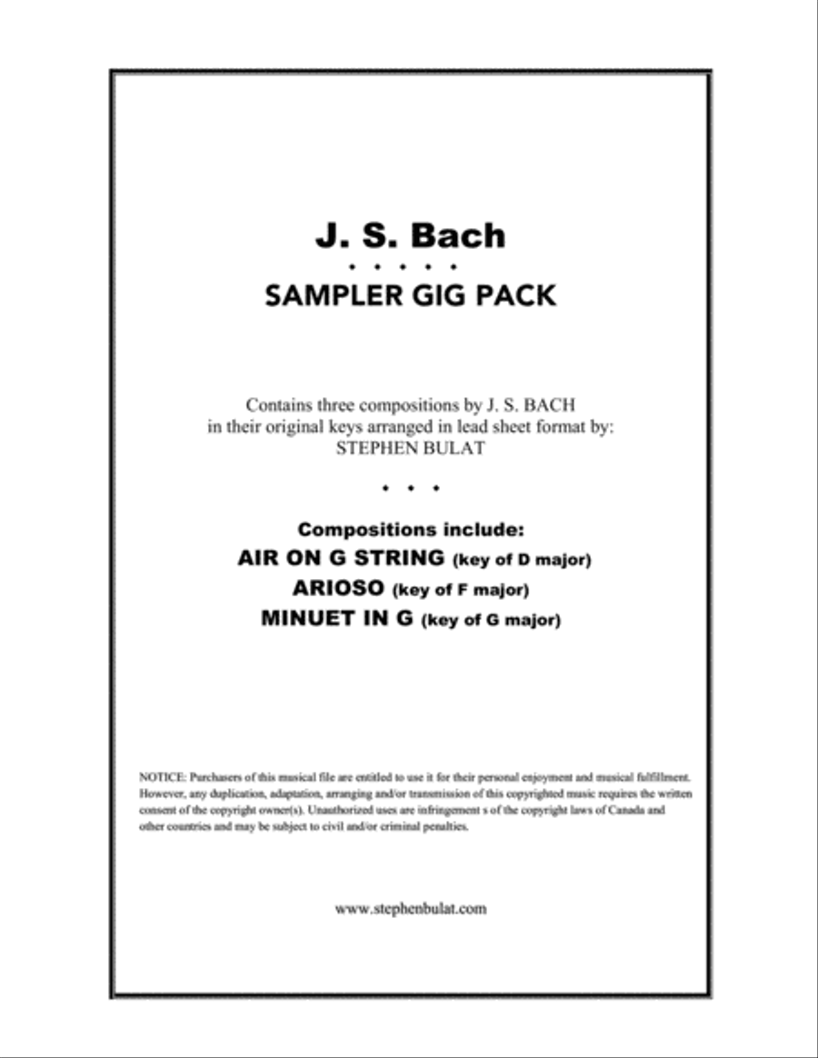 J. S. Bach Sampler Gig Pack - Three selections (Air On G String, Arioso & Minuet in G) arranged in l