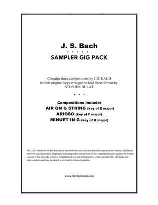 Book cover for J. S. Bach Sampler Gig Pack - Three selections (Air On G String, Arioso & Minuet in G) arranged in l