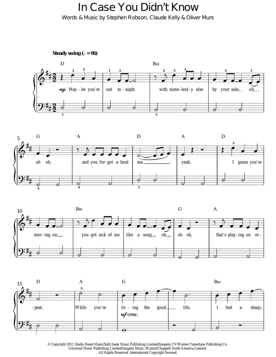 In Case You Didn't Know Easy Piano scores gallery preview page 1