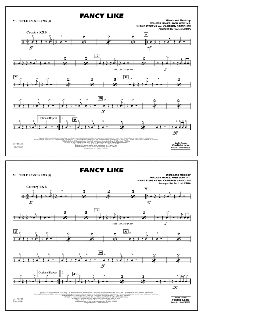 Book cover for Fancy Like (arr. Paul Murtha) - Multiple Bass Drums