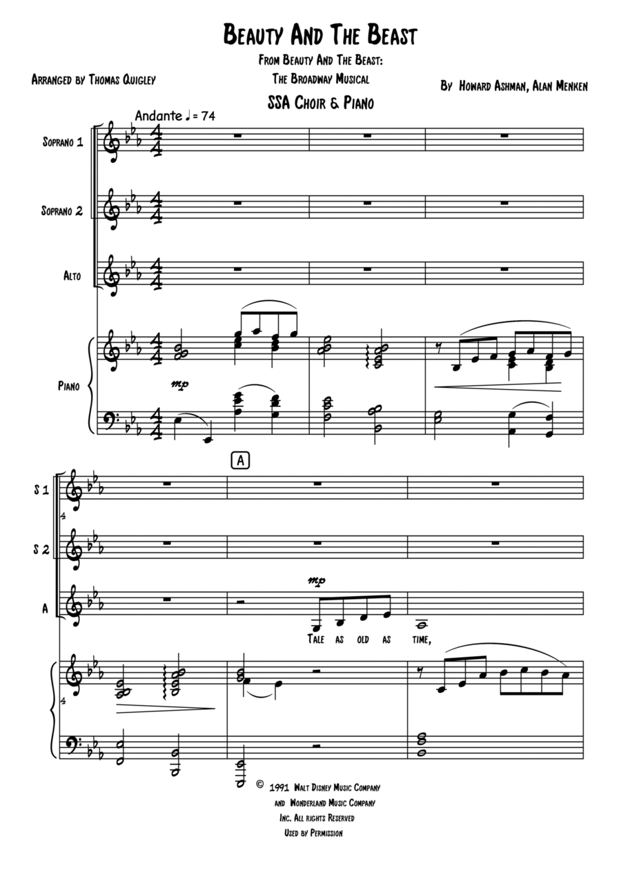 Beauty And The Beast SSA scores gallery preview page 1