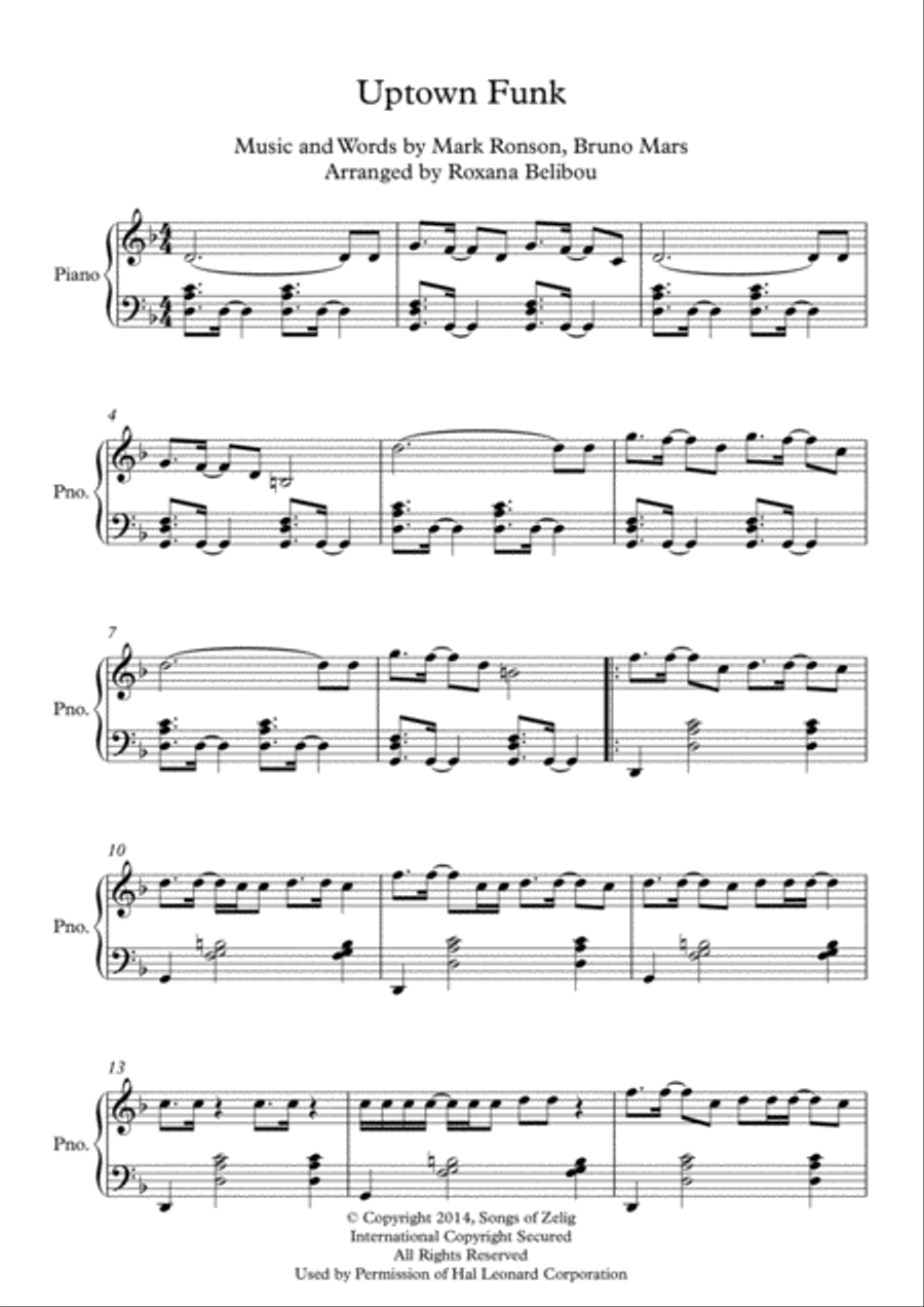Uptown Funk Piano Solo scores gallery preview page 1