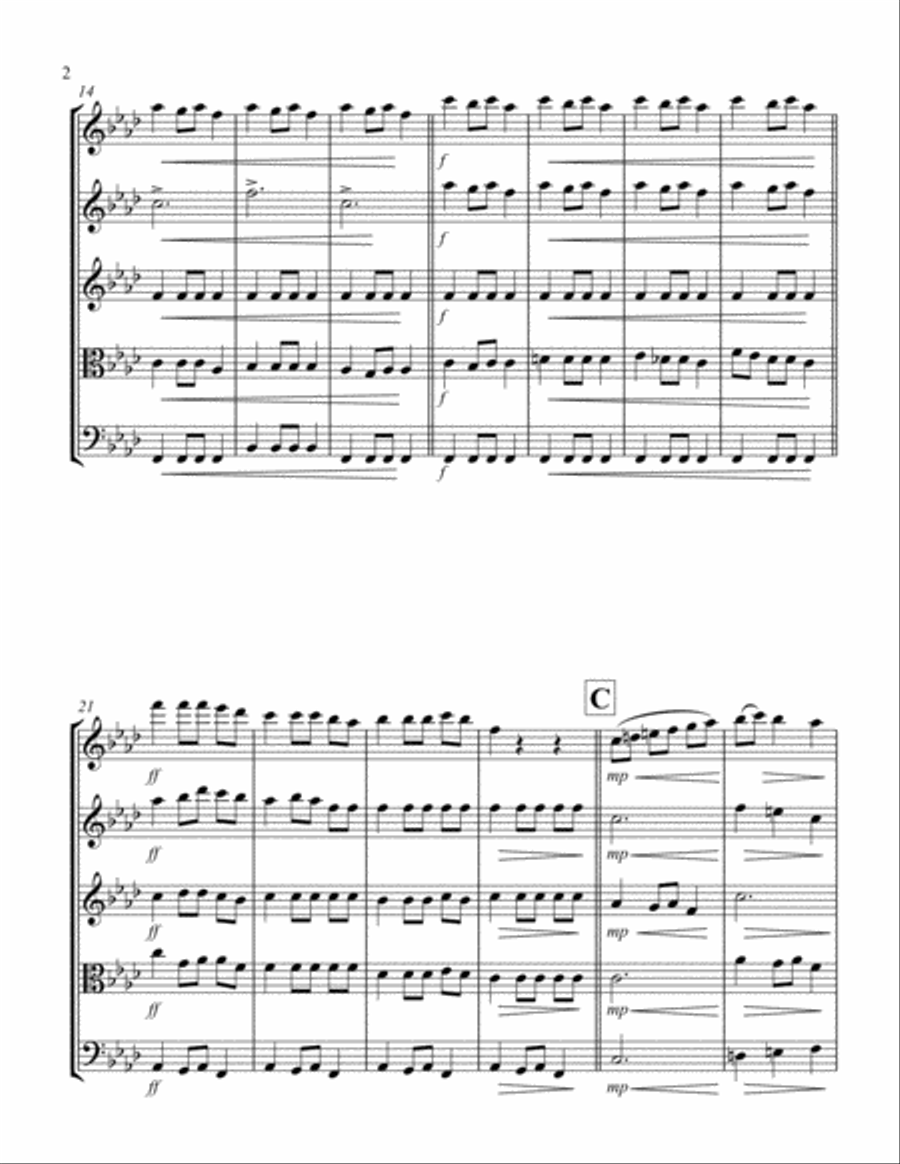 Carol of the Bells (F min) (String Quintet - 3 Violin, 1 Viola, 1 Cello) String Quintet scores gallery preview page 2