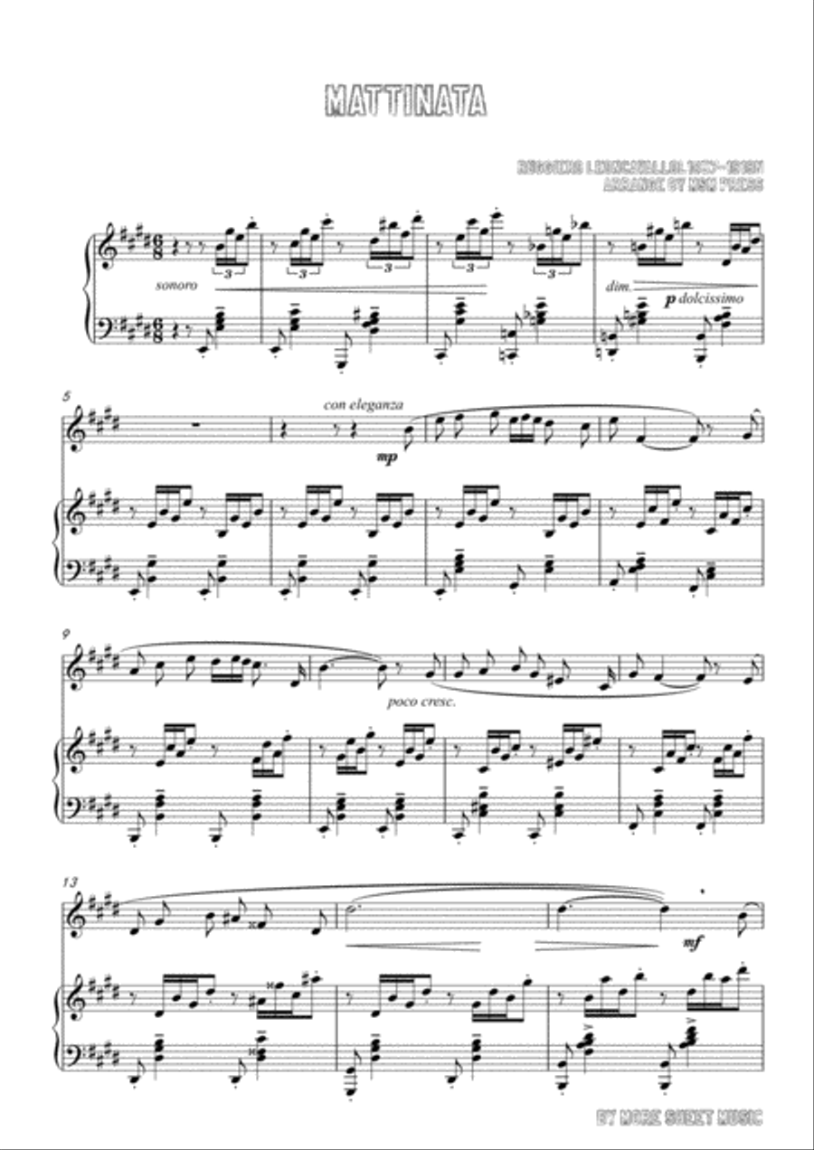 Leoncavallo-Mattinata, for Violin and Piano Violin Solo scores gallery preview page 3