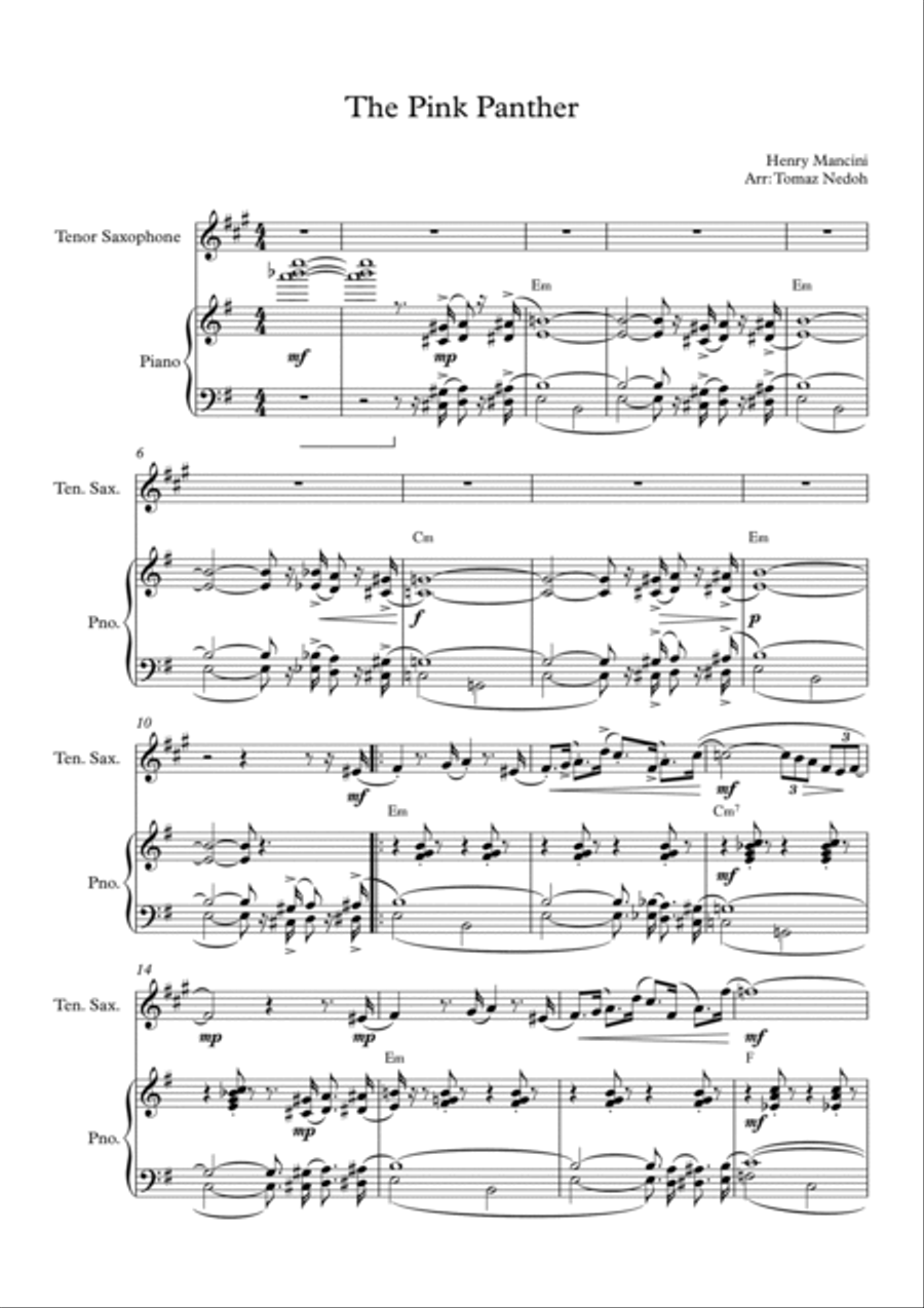 The Pink Panther Tenor Saxophone scores gallery preview page 1