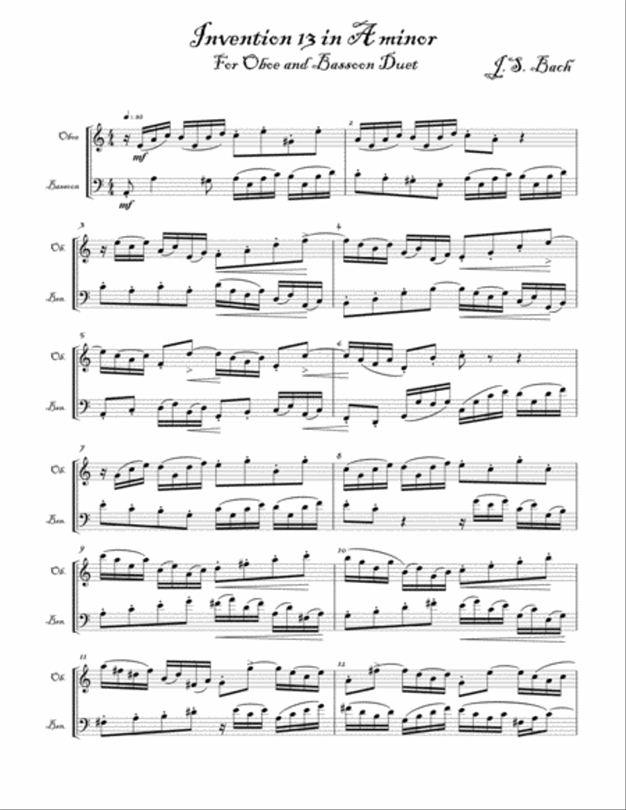 Invention 13 in A Minor (for Oboe/Bassoon Duet) Woodwind Duet scores gallery preview page 1