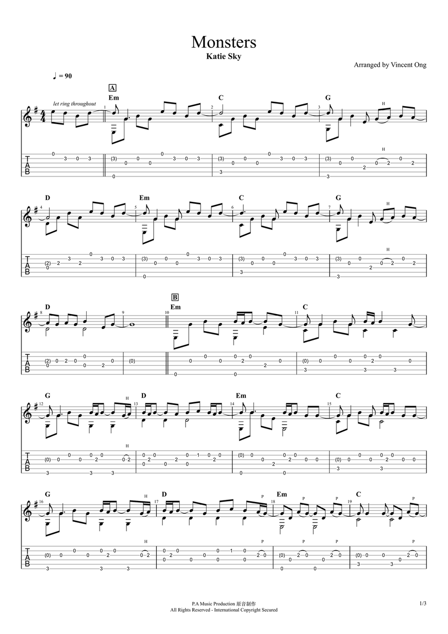 Monsters Guitar Tablature scores gallery preview page 1
