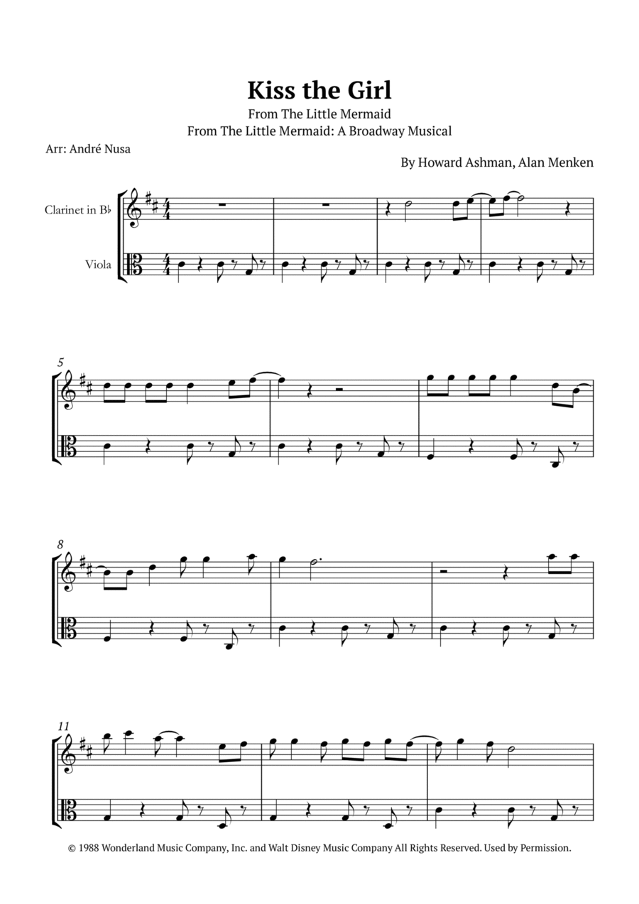 Kiss The Girl B-Flat Clarinet scores gallery preview page 1