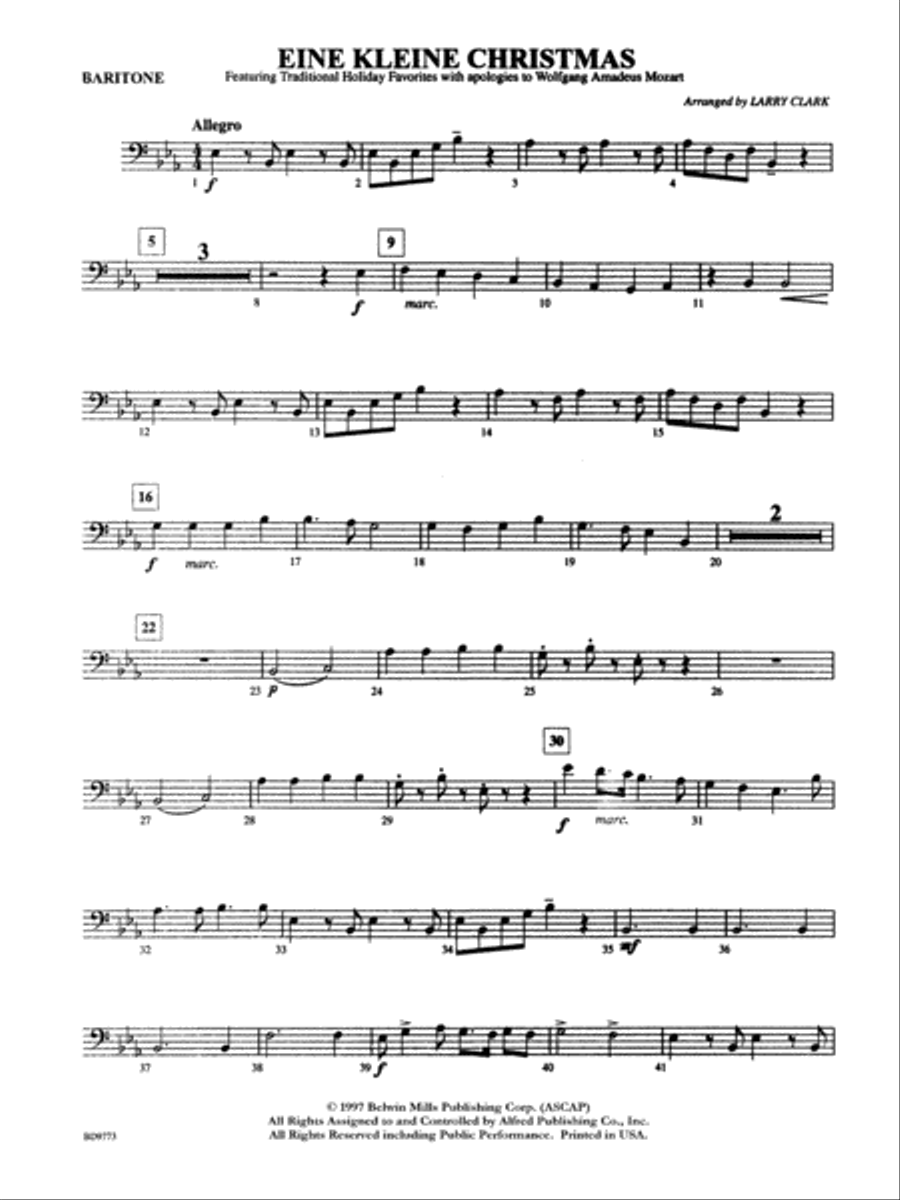 Eine Kleine Christmas (featuring Traditional Holiday Favorites (with apologies to Wolfgang Amadeus Mozart)): Baritone B.C. Concert Band scores gallery preview page 1