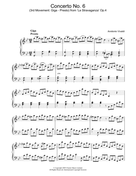 Giga, Presto) from 'La Stravaganza' Op.4