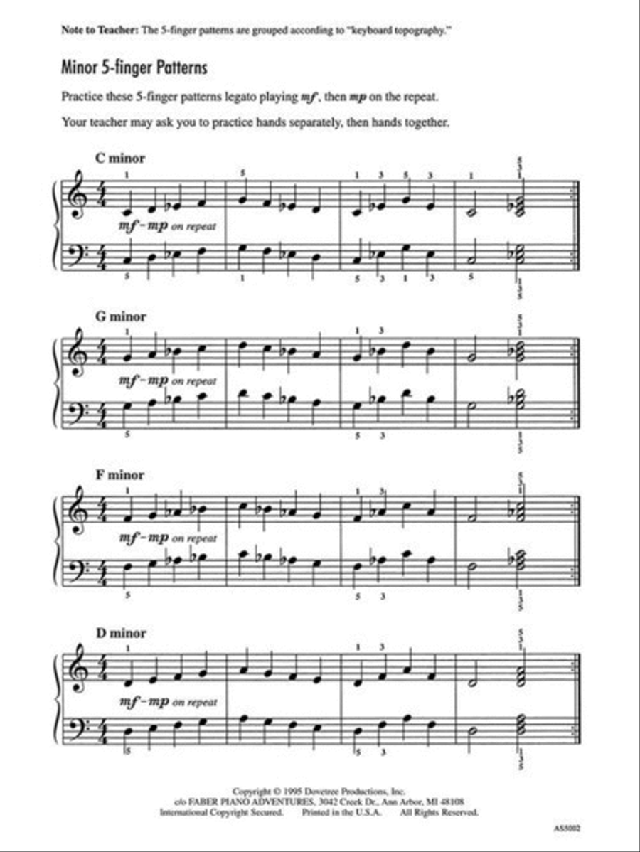 Achievement Skill Sheet No. 2: Minor 5-Finger Patterns Piano Method scores gallery preview page 3