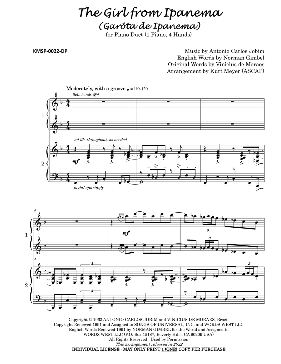The Girl From Ipanema (garôta De Ipanema) 1 Piano, 4-Hands scores gallery preview page 2