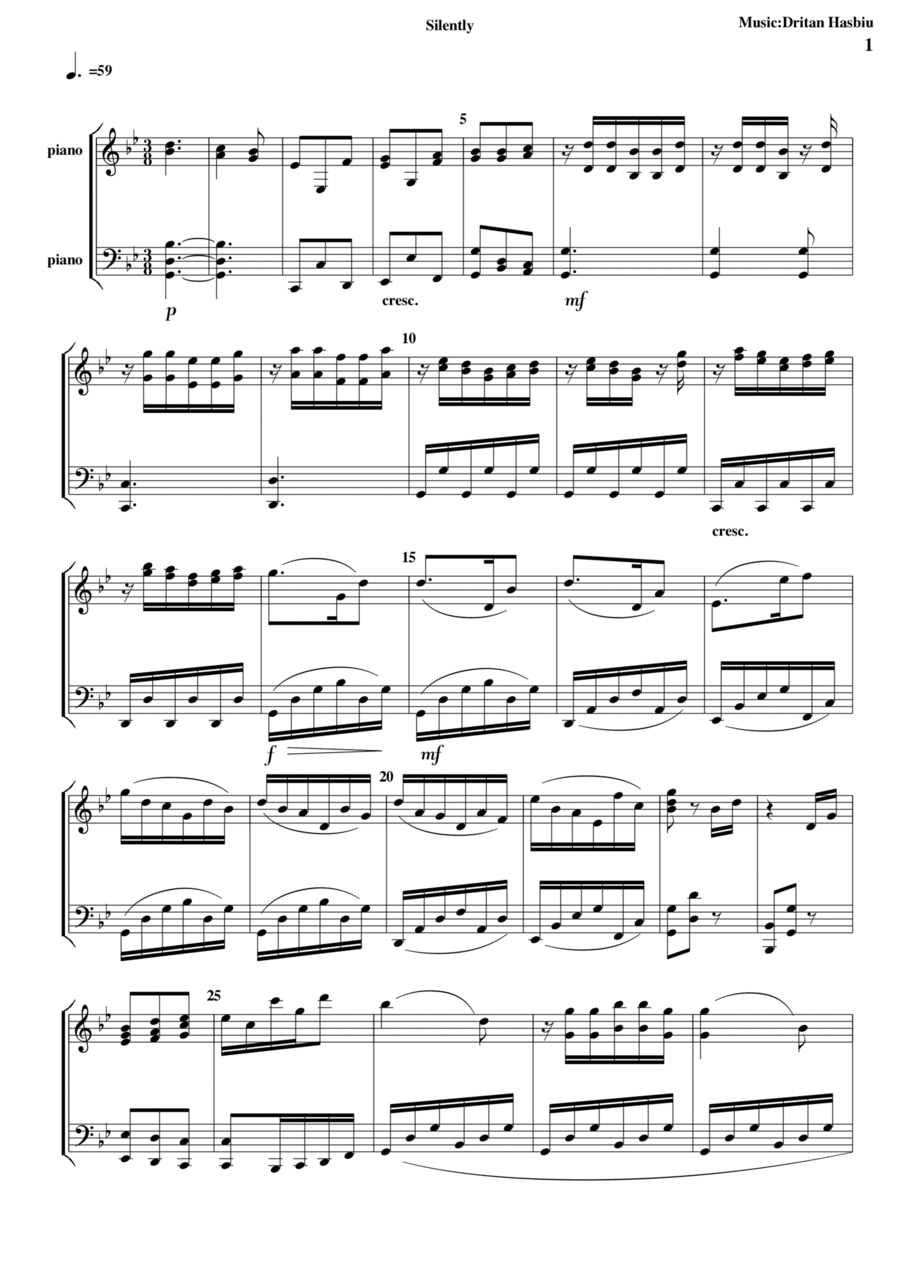 Silently Piano Solo scores gallery preview page 1