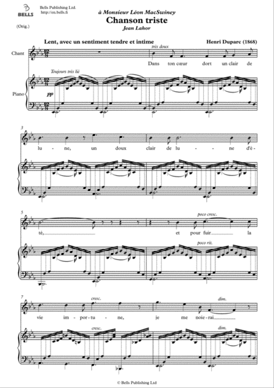 Chanson triste (Original key. E-flat Major) Voice Solo scores gallery preview page 1