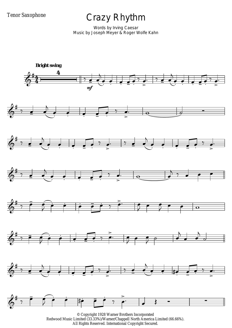 Crazy Rhythm by Chet Baker Tenor Saxophone Digital Sheet Music