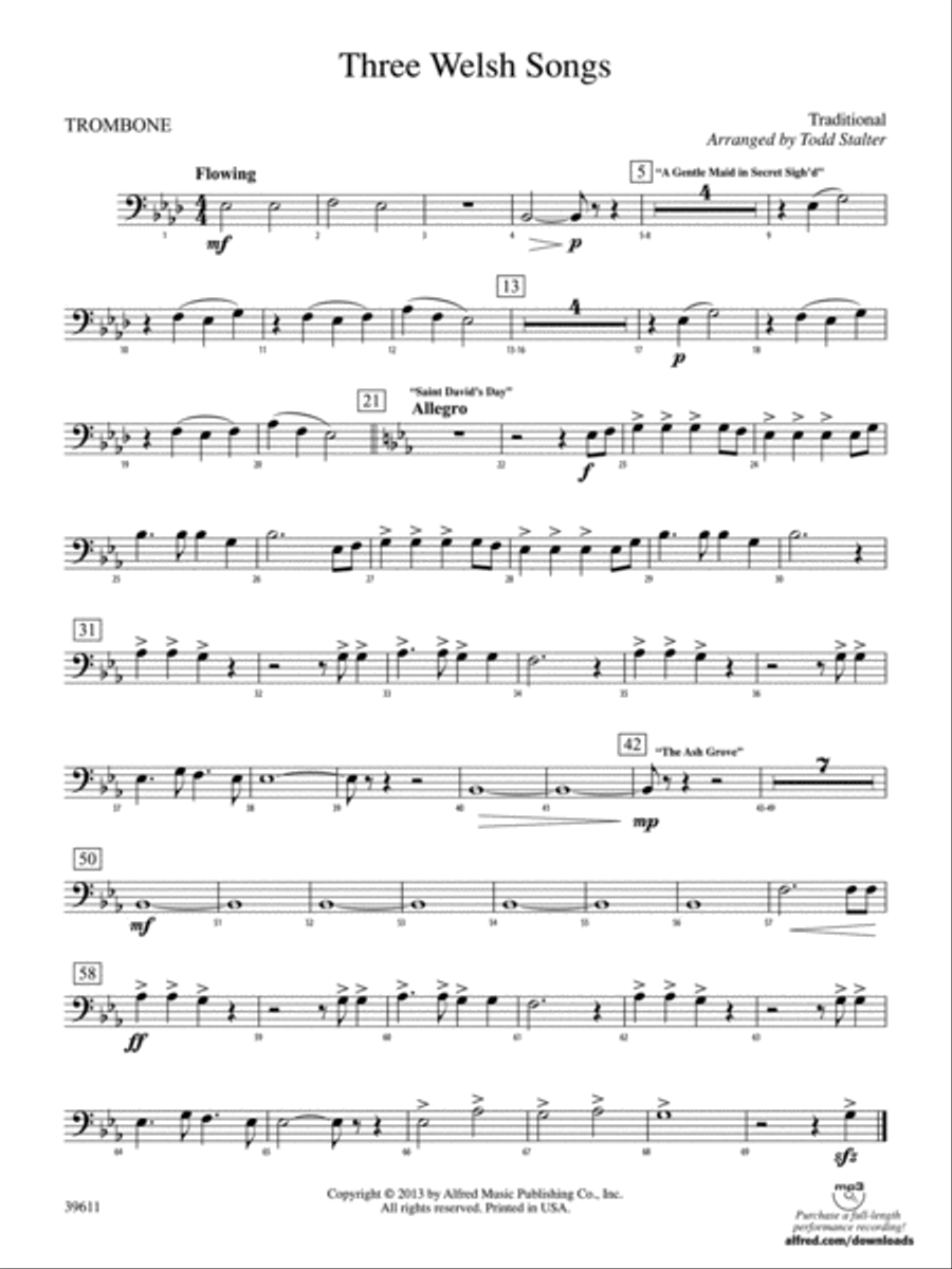 Three Welsh Songs: 1st Trombone Concert Band scores gallery preview page 1