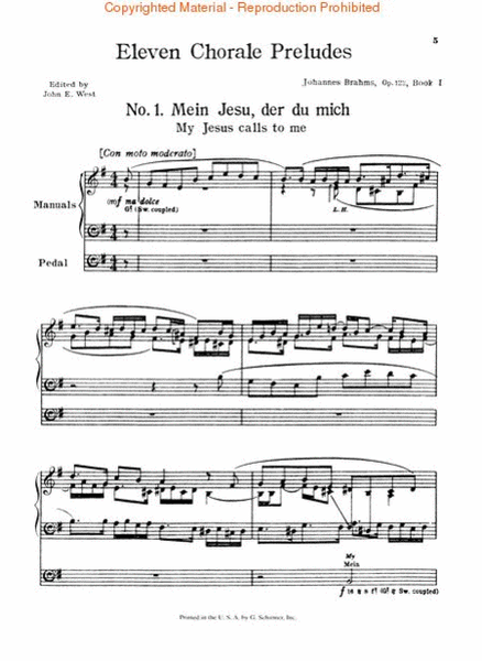 11 Chorale Preludes by Johannes Brahms Organ - Sheet Music