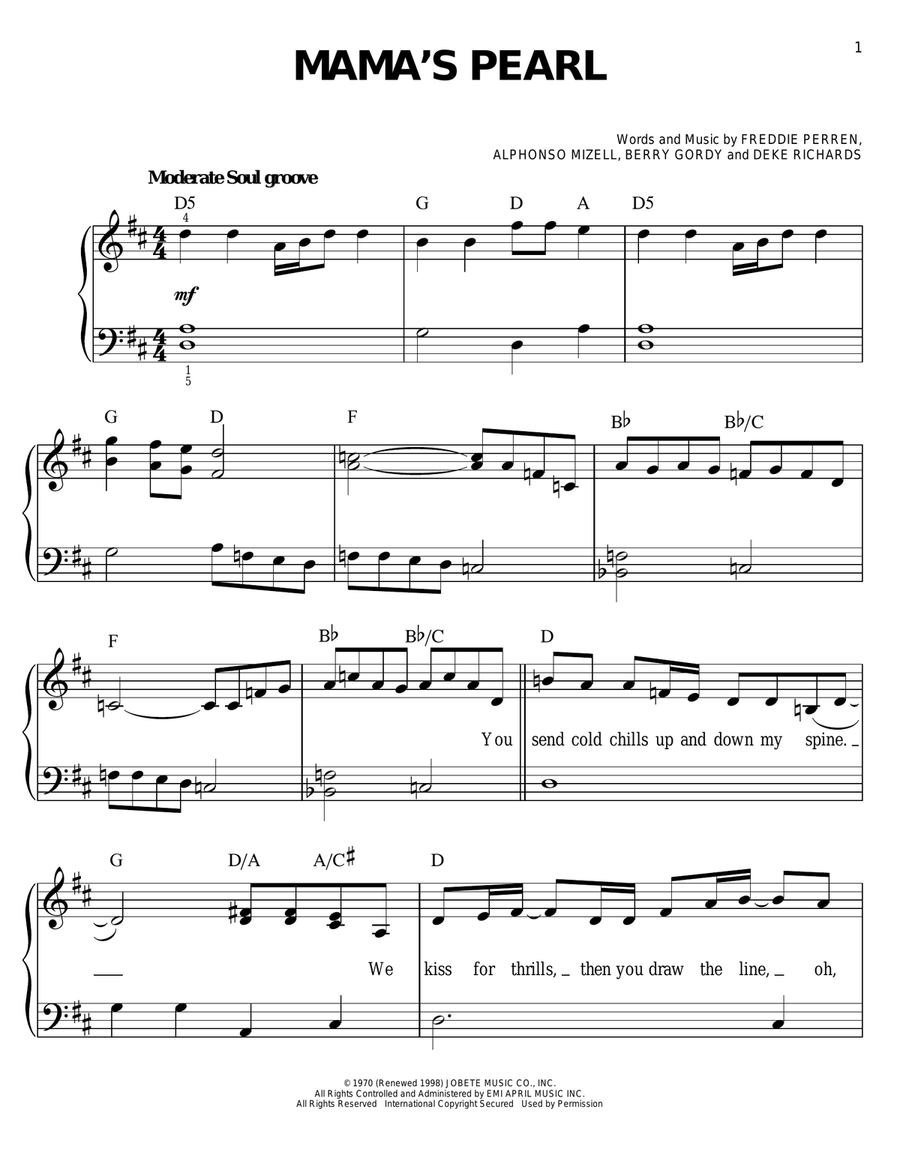 Mama's Pearl Easy Piano scores gallery preview page 1