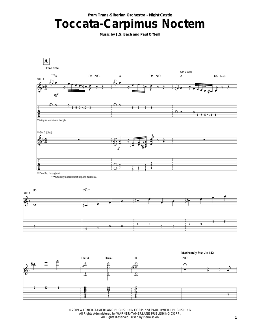 Toccata-Carpimus Noctem Classical Guitar scores gallery preview page 1
