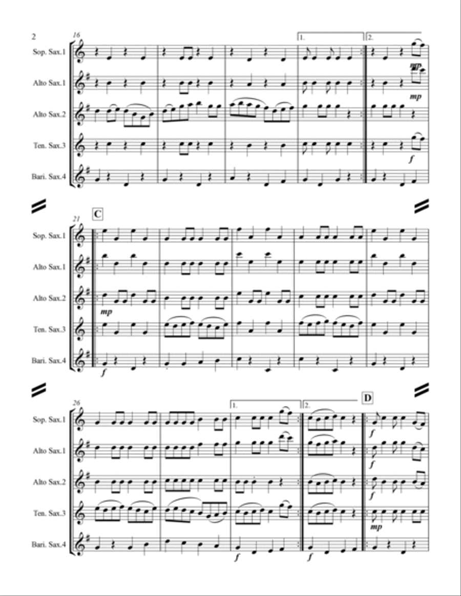 Fiddle Tunes Medley (for Saxophone Quartet SATB or AATB) Saxophone Quartet scores gallery preview page 3