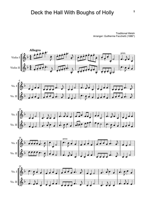 Traditional Welsh - Deck the Hall With Boughs of Holly. For Violin Duet. Complete Score and Parts