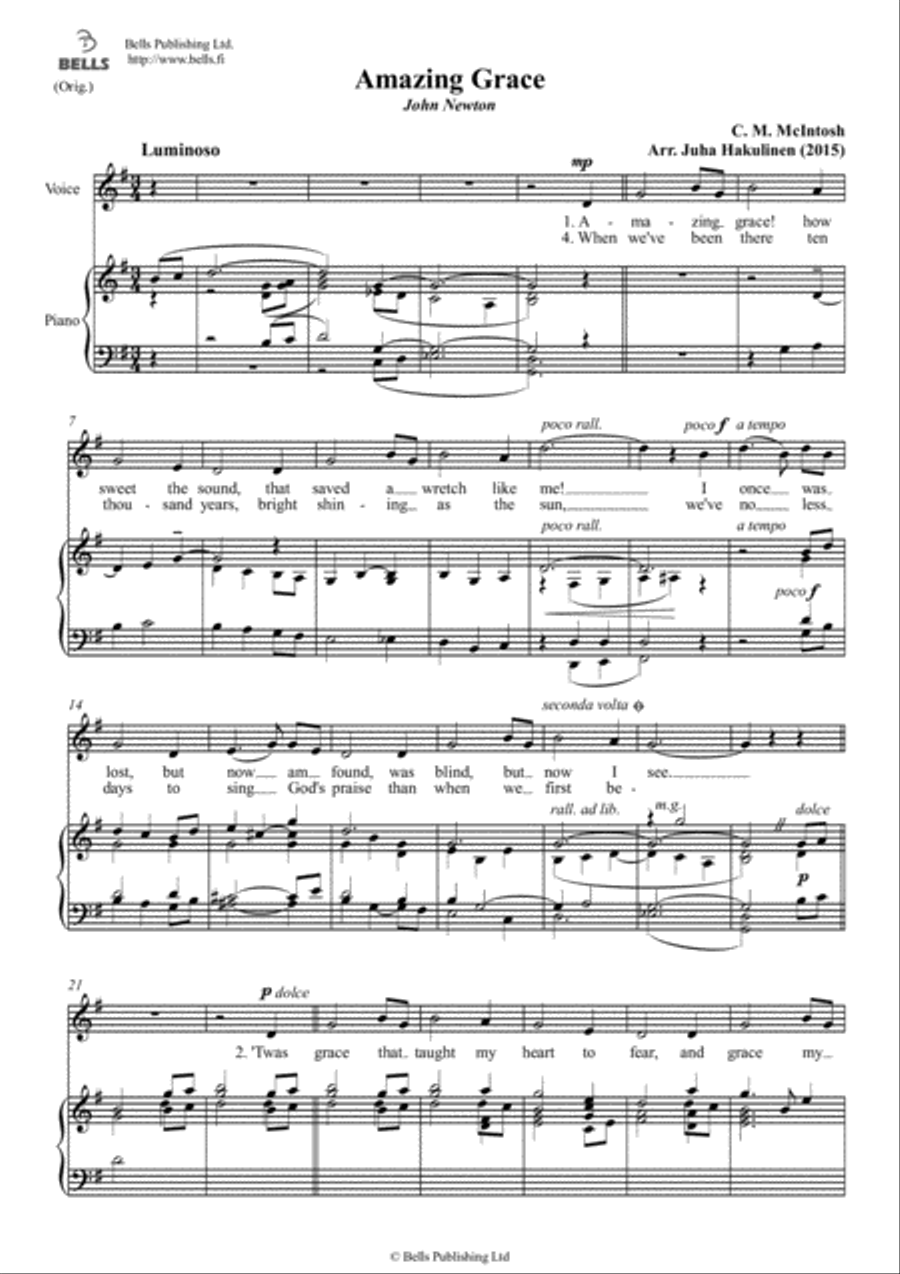 Amazing Grace (Solo song) (Original key. G Major) Voice Solo scores gallery preview page 1