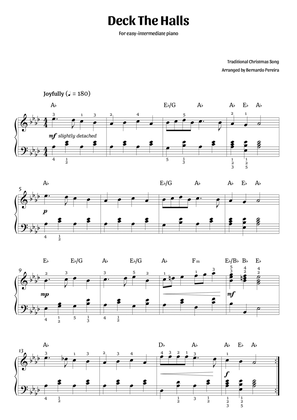 Deck The Halls (easy-intermediate piano – A♭ major)